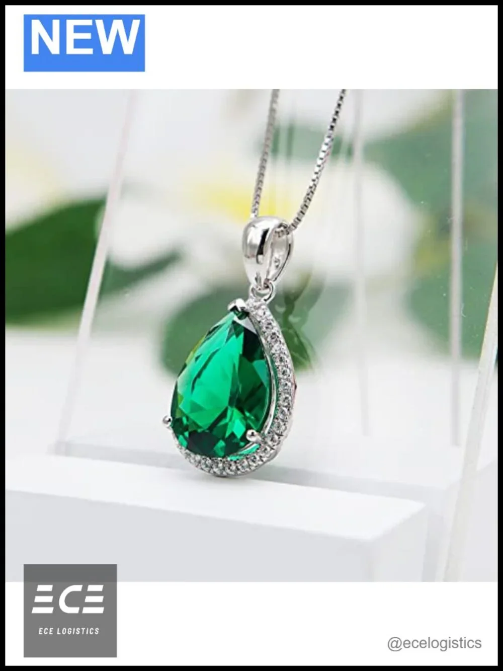 925 Sterling Silver Pear Shaped Pendant Necklace White Gold Plated 18